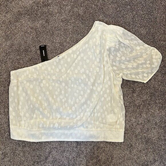 Express Women’s Polka Dot One Shoulder Banded Bottom Top Swan Size XL NWT $68 - Picture 7 of 16